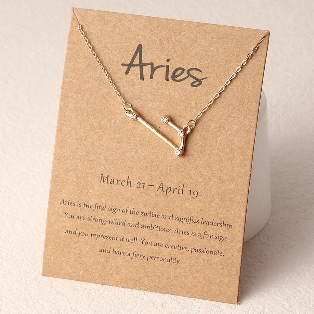 *ARIES* Gold x Rhinestone Constellation Pattern Shape Fashion Necklace